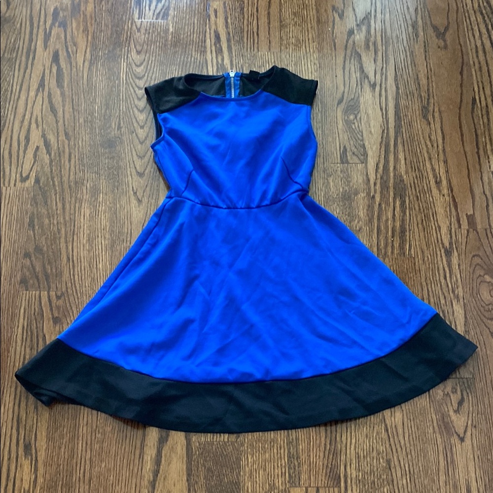 Blue and Black Cap Sleeve Dress